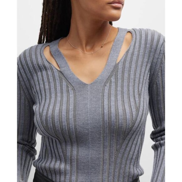 Proenza Schouler Sweater Womens Medium Merino Ribbed Knit V Neck White Label New - Picture 1 of 8